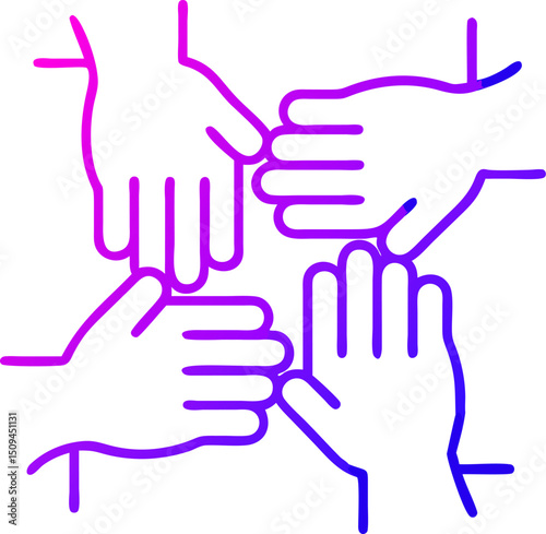 Four hands joined together teamwork collaboration unity