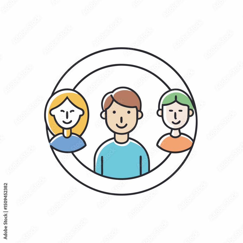 Happy diverse team collaboration group circle icon Happy diverse team collaboration group circle icon
