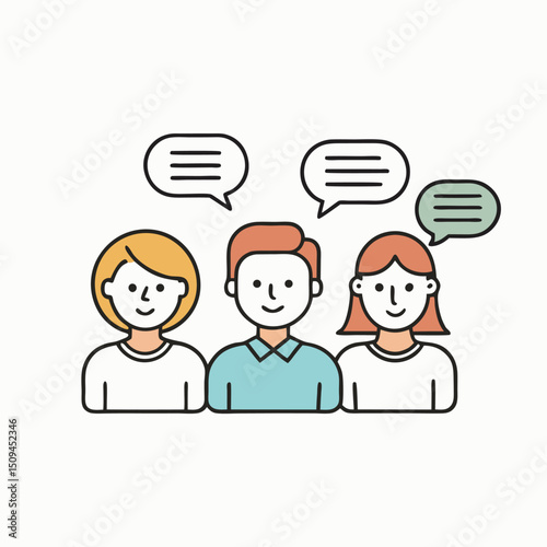 Happy diverse team collaborating communication bubbles