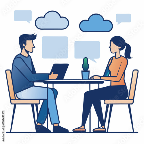 Man and woman collaborating on a project at a table