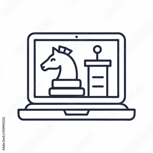 Online strategy planning chess knight laptop screen