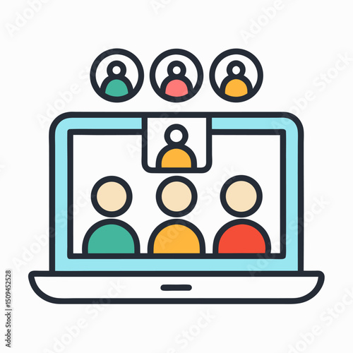 Online meeting laptop screen team collaboration virtual conference