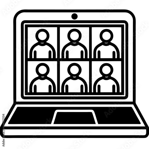 Online video conference meeting six participants laptop screen
