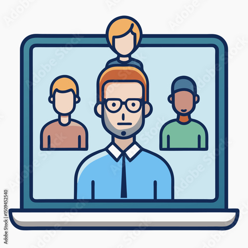Online team meeting laptop screen diverse group collaboration
