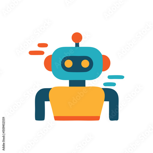 Futuristic robot icon with orange ears, showcasing advanced technology. Suitable for tech, scifi, robotics, AI concepts in design projects.