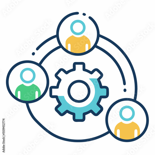 Teamwork collaboration gear icon people network