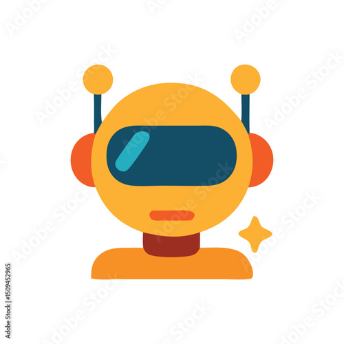 Futuristic robot icon with blue visor. Suitable for tech, science fiction, robotics themes. Ideal for book covers, blog posts, presentations.