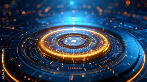 Wallpaper Mural Digital interface abstract futuristic technology background with glowing blue and gold elements, high tech circuit design, rendering Torontodigital.ca