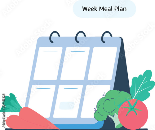 Isometric Vector of Weekly Meal Plan Board Featuring Fresh Vegetables

