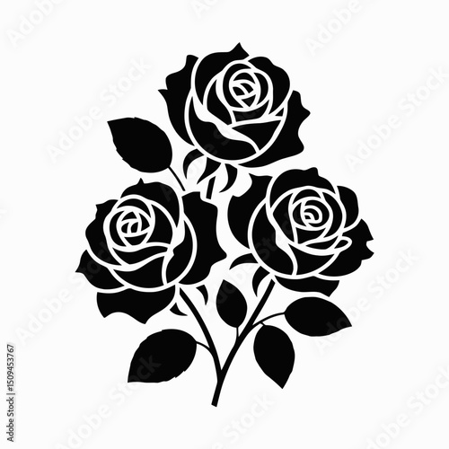 Wallpaper Mural  Three roses cluster, black silhouette, clean edges, white background Torontodigital.ca