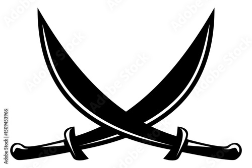 two crossed swords. Striking Dual Swords Vector, Monochrome Elegance in Crossed Blades	