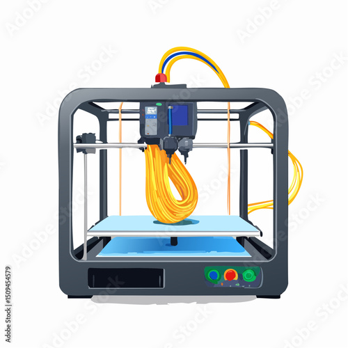 A 3D printer mid-print with filament visible
