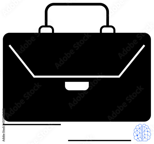 Sleek black briefcase with handle and clasp, symbolizing business, professionalism, and organization. Ideal for workplace, career, office, corporate settings, travel entrepreneurship and success