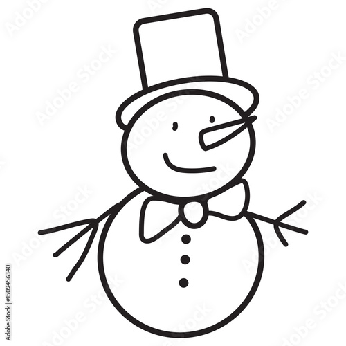 Funny stick  figure snowman vector cartoon illustration