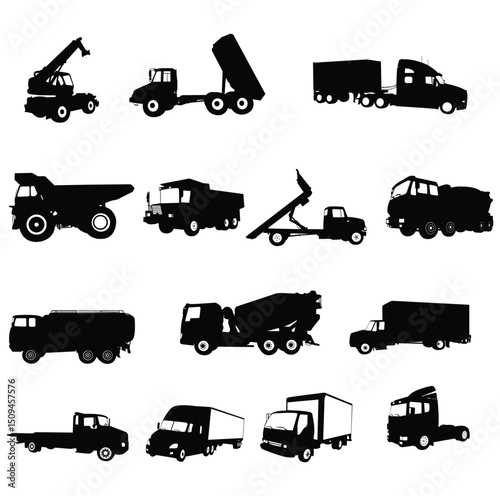 Vector illustration truck silhouette set isolated on a white background