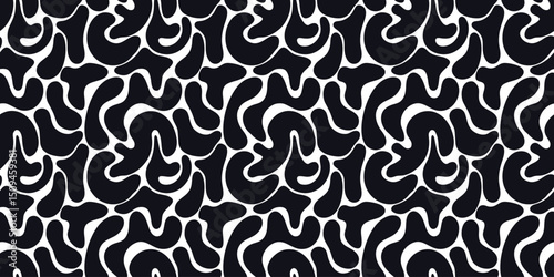Abstract black and white seamless pattern with freehand organic liquid shapes. Contrast trendy vector print with squiggle fluid blobs and stains for textile, wrapping paper, cover, surface, wallpaper