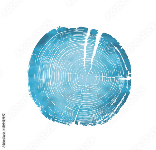 Watercolor water ripple pattern in circle on tree rings texture. Blue liquid overlay mask.