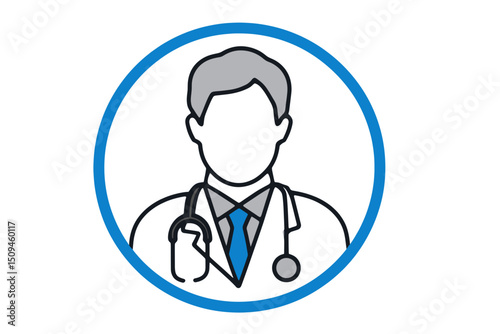 Illustration of a Healthcare Professional Wearing a Stethoscope in a white Background. minimalist icon vector logo