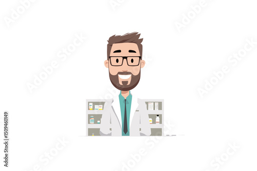 Smiling Pharmacist Pixel Art Illustration. minimalist icon vector logo