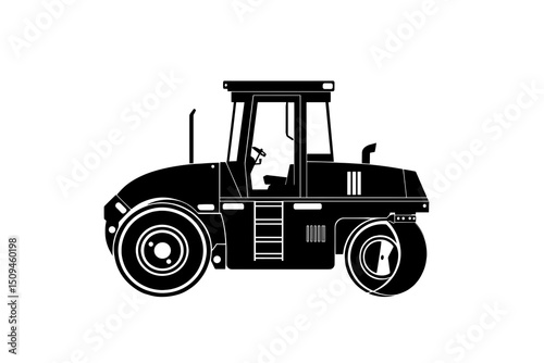 Black Agricultural Tractor Illustration with Detailed Structure Representing Farming Machinery. minimalist icon vector logo