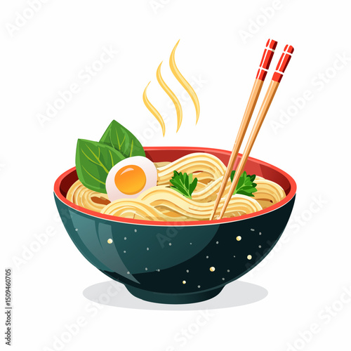 A steaming bowl of ramen with chopsticks
