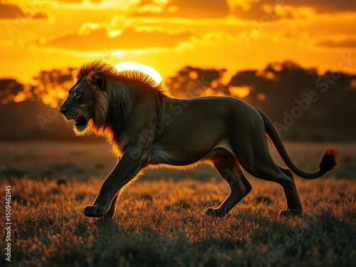 Striking silhouette of a prowling wild animal in the savanna, animal, safari, predator