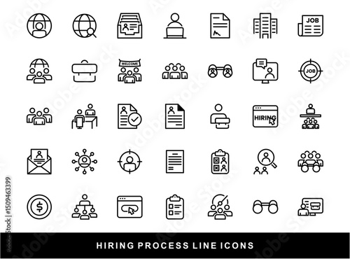 Hiring Process Line Icons. Recruitment, Job Application, Interview, Candidate Selection Vector Set