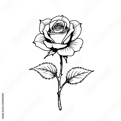 An elegant line art captures the delicate beauty of a solitary rose bloom, offering a timeless representation of nature's grace. 