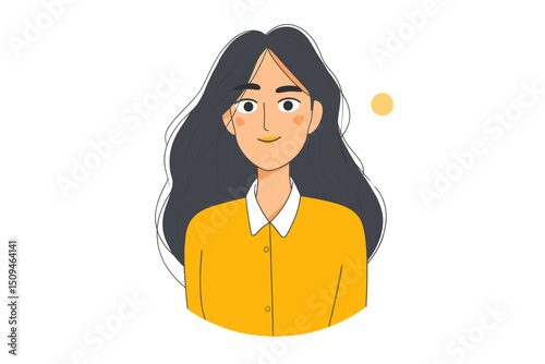 Smiling Woman in Yellow Shirt Minimalist Illustration. minimalist icon vector logo