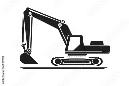 Black And White Excavator Illustration. minimalist icon vector logo