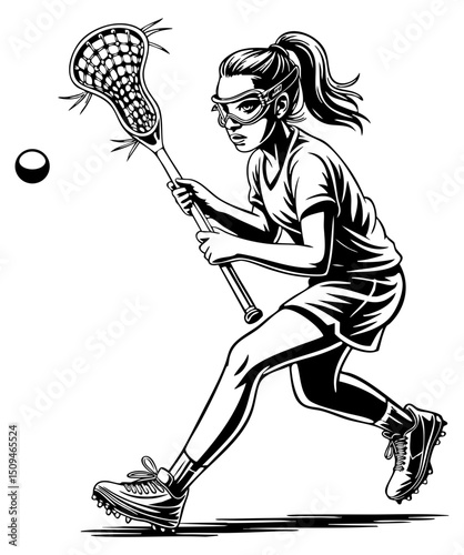 Lacrosse Woman Player Ball Serve Throw Pass Game Sport Logo Sign Graphic Silhouette Shape Clipart Digital Art