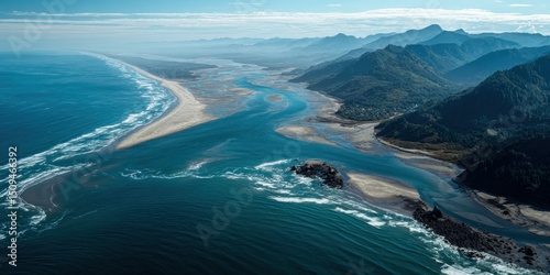 Coastal river delta aerial view