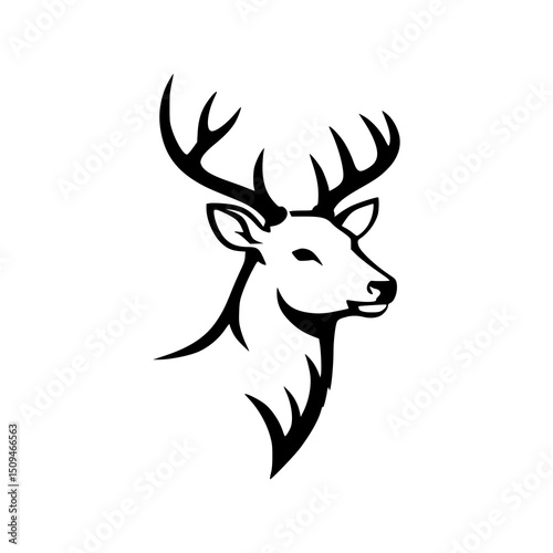 deer head hand drawn illustration. silhouette. black and white.