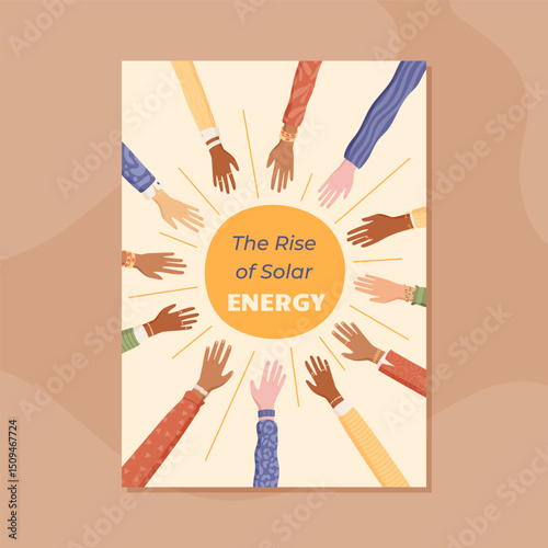 Flat style banner showing diverse hands forming a circle around a heart symbol. Volunteer message highlights teamwork, solidarity, and community support. A hopeful concept for aid and charity