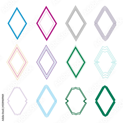 Diamond frame icon. Monochrome border shape. Thin outline figure. Vector decorative symbol.