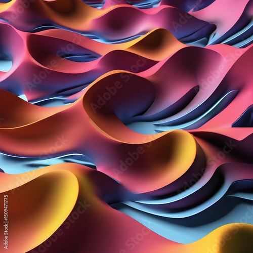 Rhythmic Abstract 3D Pattern with Undulating Flowing Shapes in Vibrant Colors.