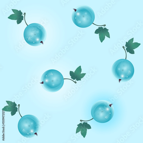 Основные RGBbeautiful seamless tile pattern with blue transparent currant 
berries with leaf on blue background
