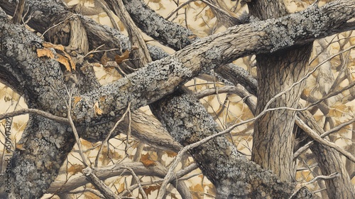 Autumn Oak Tree Branches Pattern Background Texture