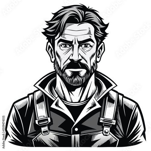 Monochrome Portrait of a Bearded Man