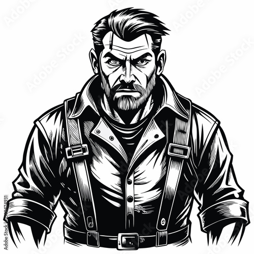 Rugged Man in Leather Jacket