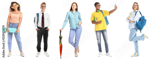 Group of teenagers on white...