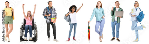 Group of teenagers on white background