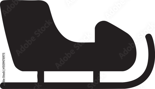 simple silhouette of a sled rests on a snow-covered surface.