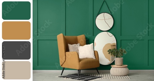 Mirrors on green wall, armc...