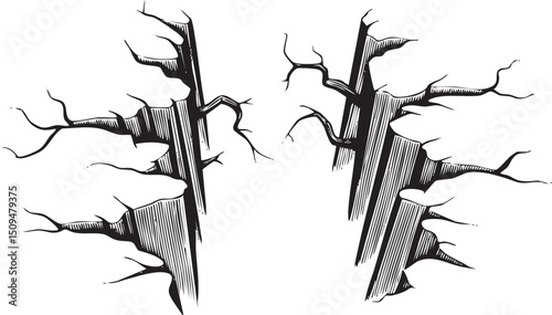 Two stark cracks radiate outward from a central point.