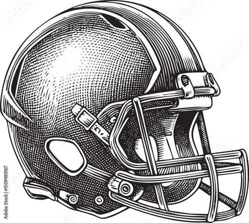 detailed black and white of a football helmet.