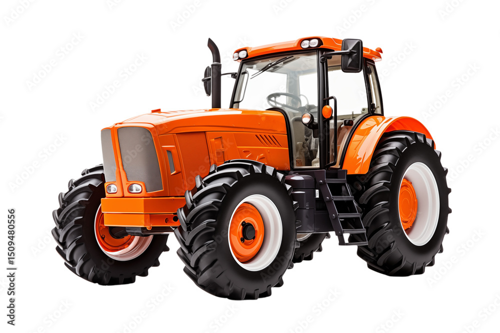 Obraz premium Powerful Orange Tractor: Agricultural Machinery on White Background isolated on transparent background png
