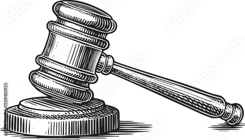 wooden gavel rests on a circular pedestal ready for use.