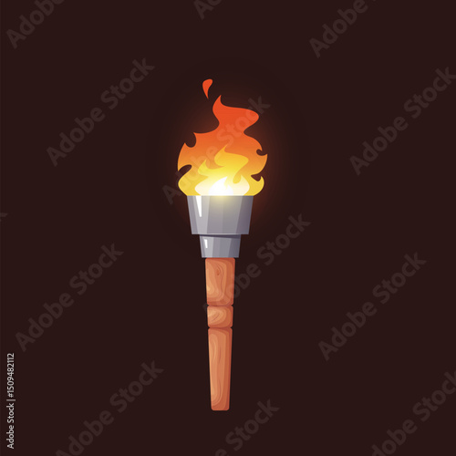 Torch flame icon set, cartoon vector