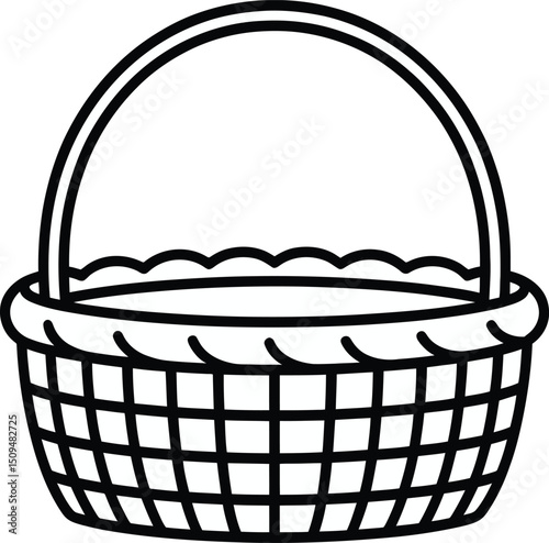 Black and White Empty Woven Basket Cartoon Icon
